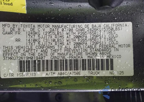 2009 Toyota Tacoma Prerunner V6 из США, поврежденный, VIN 3TMKU72N19M019407